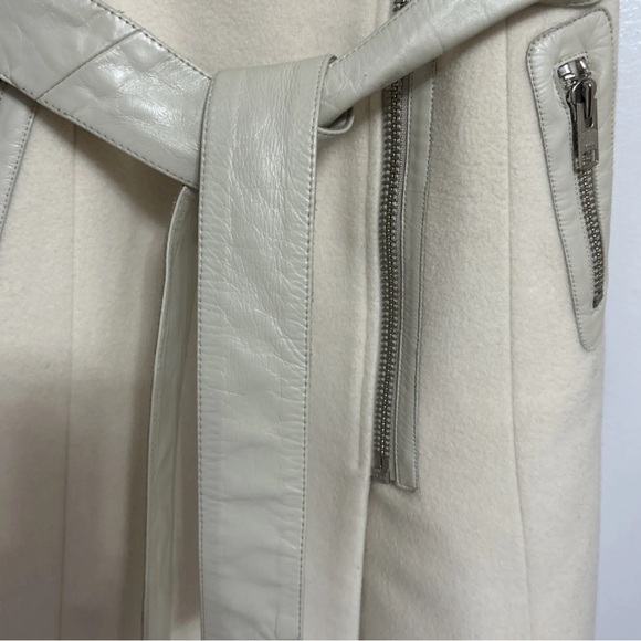 Mackage Nori Cream Wool Cashmere Long Coat with Leather Belt - Picture 10 of 16